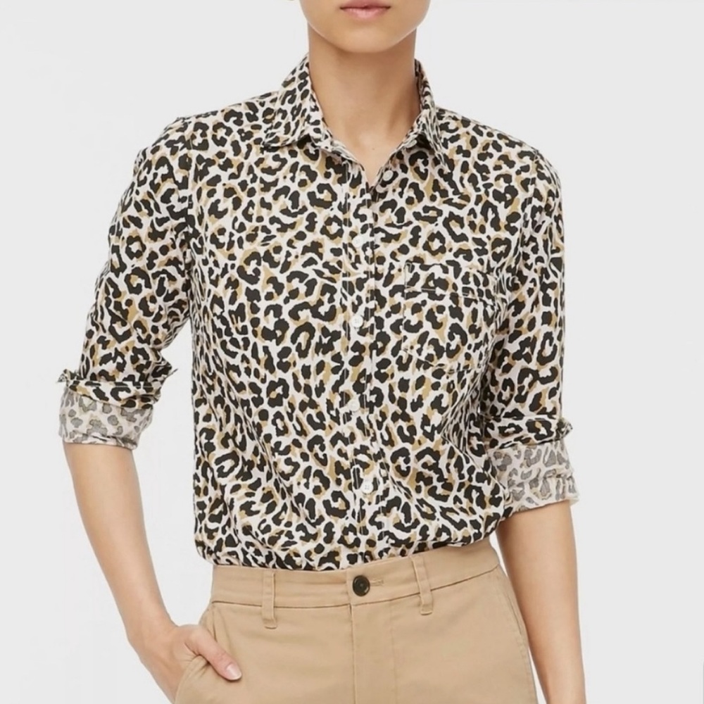 NWT J. Crew leopard button-up cotton poplin shirt in signature fit